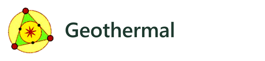 Geothermal logo: original circular yellow, green, and red geometric symbol beside the word Geothermal.