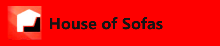 House of Sofas logo: the original white house symbol on red, beside the English name House of Sofas.