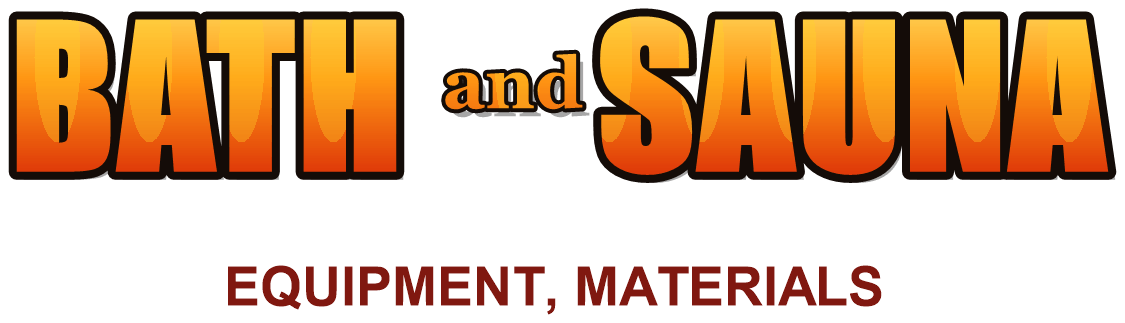Sauna Shop logo: flame-textured lettering reading BATH and SAUNA, with the line EQUIPMENT, MATERIALS.